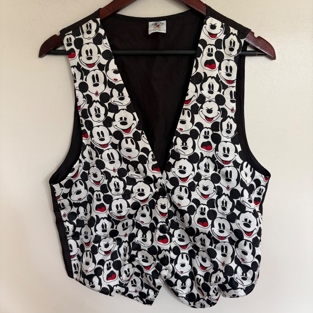 Vintage Mickey & Co Disney Mickey Mouse Expressions Vest Black White USA S/M